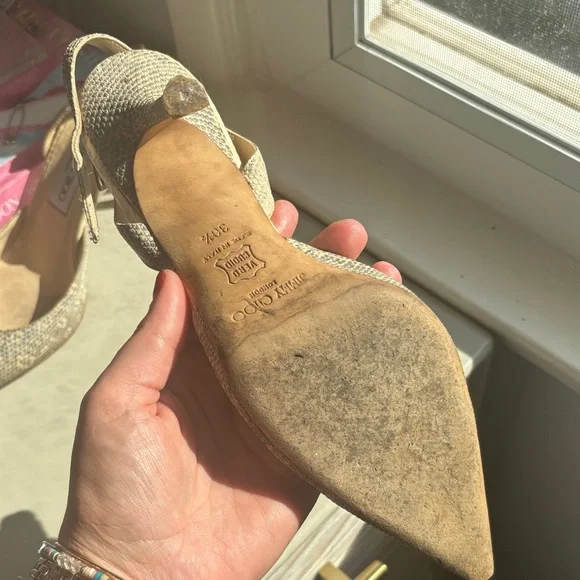 Jimmy Choo Textured Beige Heels 38.5 - Picture 3 of 3